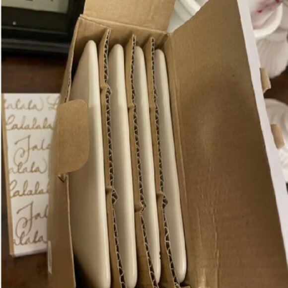 NEW S4 Pottery Barn Fa La La Appetizer Plates Gold Holiday Stoneware Snack Plate - Picture 4 of 6